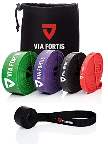 VIA FORTIS Premium Resistance Bands + Übungsanleitung und Tasche - Widerstandsbänder/Klimmzugband und Klimmzughilfe/Fitnessband/Trainings-Bänder für Fitness & Krafttraining