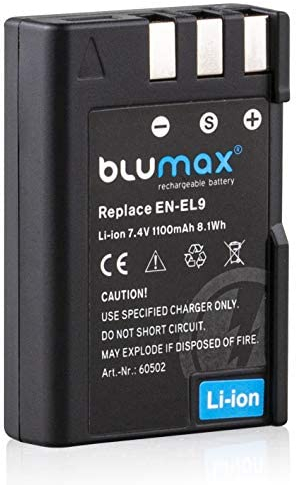 Blumax Batteria compatibile con Nikon con batterie EN-EL9e/EN-EL9a, da 1100 mAh, adatta per Nikon D3000, D5000, D40, D40x, D60