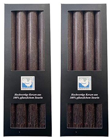 Kerzenfarm Hahn 8 Stearin-Stabkerzen - 8er Set (2x4 STK.) 22 x 250 mm | Schlamm - pflanzliche Tafelkerzen Echtwachs