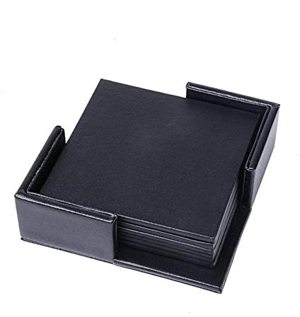 SEOLQX 6pcs Home Decor Marmor PU Leder Runde quadratische Untersetzer Tischset Cup Mat Mattenhalter Küchengeschirr Küchenzubehör-China, Quadrat schwarz