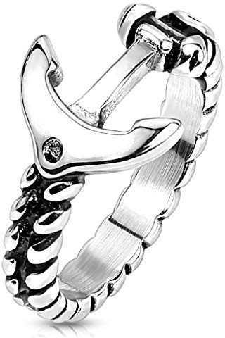 Paula & Fritz® Ring Damen Anker 316L Chirurgenstahl Größe 52 (16,6) - 70 (22,3) Silber Damen-Ring Herren-Ring Partnerring Ehering Motivring