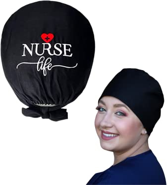 GOTUCOVERED Süße Schrubbenmütze Arbeitskappe oder Bouffant chirurgischer Hut, Krankenschwestermütze Geschenk - Schwarz - Einheitsgröße