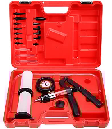 BOOMSTART 21 Piezas Equipo de Purga de Frenos, Probador de Bomba de Vacío de Freno con Manómetro, Adaptadores para Coche Vehículo Automotriz, Camión y Moto