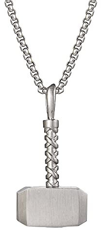 Marvel Men's Thor Hammer Mjolnir Stainless Steel Pendant Necklace, 22'' Chain Officially Licensed, Black, (N600501L-22)