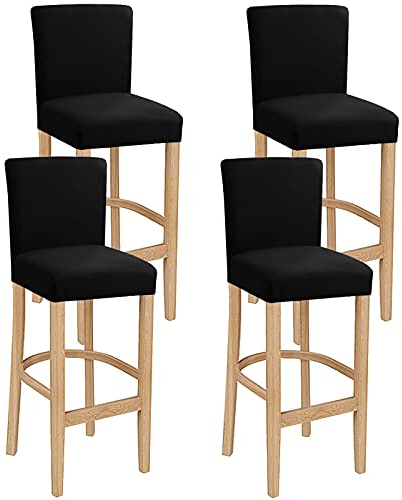 LANSHENG Barhocker-Bezüge, Stretch, waschbar, ausziehbar und abnehmbar, für Kurze Drehstuhl, Esszimmerstuhl, Barhocker, Stuhl (schwarz, 4 Stück)