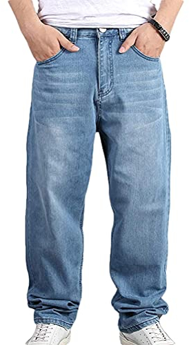 Minetom Straight Fit Jeans Homme Cargo Stretch Pantalon Large Élastique Baggy Denim Pants Jogging Pantalon Streetwear Z10 Bleu XXL