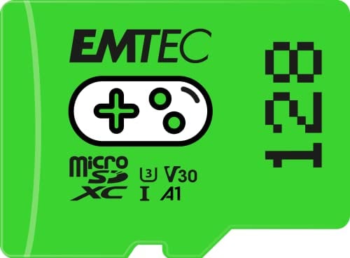 EMTEC - Carte Mémoire microSD 128GB - Augmentez la Mémoire de Vos Consoles, Smartphones et Tablettes - Plus de Stockage de Jeux et Vidéos - ECMSDM128GXCU3G - Collection Gaming - Green/Vert