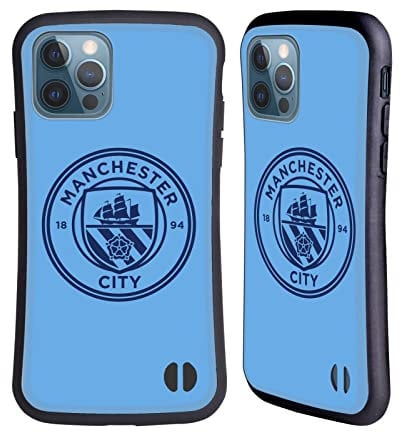Head Case Designs Officially Licensed Manchester City Man City FC Blue Obsidian Mono Badge Hybrid Case Compatible With Apple iPhone 12 / iPhone 12 Pro