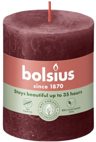 bolsius Stumpenkerze Velvet Red Ø 68 mm - Höhe 8 cm - Dunkelrot - 35 Brennstunden
