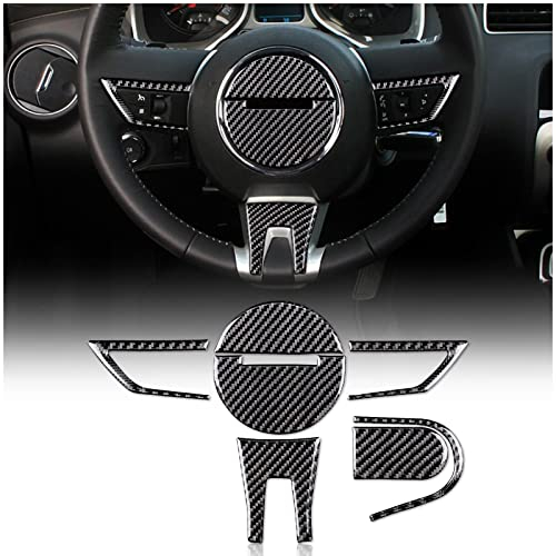 KUNGKIC 7 Stück Auto-Lenkradabdeckung Aufkleber Kohlefaser Zubehör Lenkrad Innenraum Dekorative Kompatibel mit Chevrolet Camaro 2010 2011 Lenkradfunktion Taste Schalter Abdeckung (Schwarz)