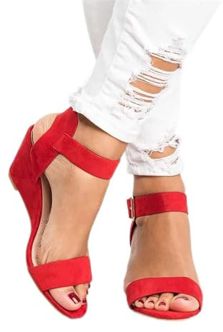 HIONRE Espadrillas Donna con Zeppa Alta, Ciabatte Sandali con Fibbia Taglie Forti a Tutto Fiammifero, Rossi, 38, Corda