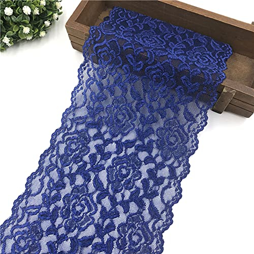 3 Yards 18cm Breite Bunte Elastizität Spitzenbordüre Spitzenband,Rose Blumen Muster Spitzenborte Dekoband Zierspitze Zierband Spitzenstoff zum Nähen DIY Basteln Kleidung Unterwäsche Deko,Navy blau