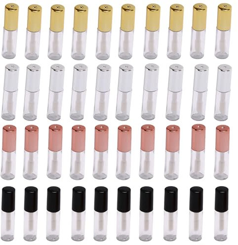 SKYPRO 40pcs 1,2 ml transparente Lipgloss-Tube, leere Lippenbalsamflaschen mit Gummieinsätzen für Proben, Make-up, Reisen (4 Farben)