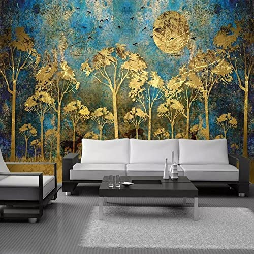 XTSWallpaper Or Vintage Arbres 400X280Cm Papier Peint Photo 3D Optique Trompe L Oeil | Déco Mural Tableaux Muraux Photo Mural Décor Motif Poster Géant Stickers Muraux Optique Fond Effet