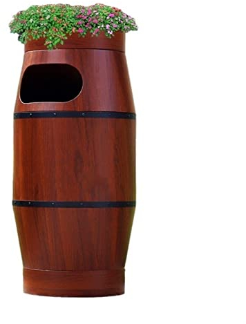 Poubelle d'extérieur Poubelle d'extérieur, poubelle cylindrique en grain de bois antique avec seau intérieur et bac à fleurs for plantation sur le dessus, poubelle de grande capacité, 13,2 gallons Pou