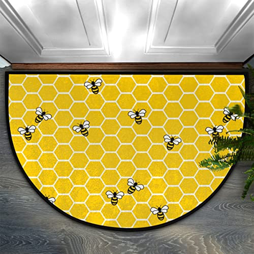 FZDXZJJ Honeycomb Bee Half Round Door Mat,Animal Yellow Honeybee Welcome Mat for Front Door Non-Slip Entryway Rug Floor Doormat for Inside Outside Entry Bedroom Bathroom Kitchen Garage Patio,24x 36
