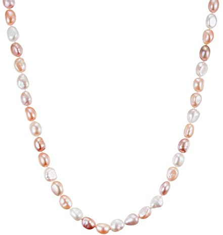 Valero Pearls Damen Perlenkette 925/- Sterling Silber mit Barock Süßwasser-Zuchtperlen 7,5-8,5 mm multicolor - Perlenhalskette mit Magnetverschluss