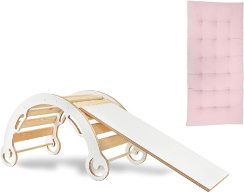 Need Sleep Leo Kletterbogen mit Rutsche und Kissen für Kinder 42x75x42cm - Klettergerüst Indoor ab 1 Jahr MDF| Kinderwippe Holz Wippe Montessori Spielbogen Holzspielzeug | Klettern Balance Kinder (M)