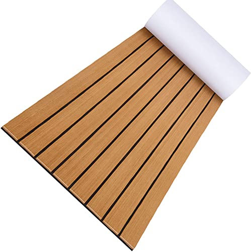 FLOKOO Eva Schaum Boot, Teakholz Eva Schaum Bodenbelag, Anti-Rutsch Deck Bodenbelag Teppich, Marine Rutschfester Boden, Deck Teppich Selbstklebend,Braun,240X60CM