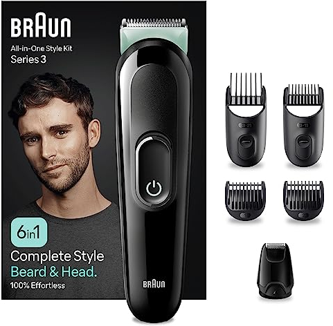 Braun All-in-One Style Kit Series 3 MGK3421, 6-in1 Everyday Grooming Kit for Men, for Beard Trimming, Hair Clipping & More, Beard Trimmer with Ultra-Sharp Blade, Washable Heads & Combs with EU Plug
