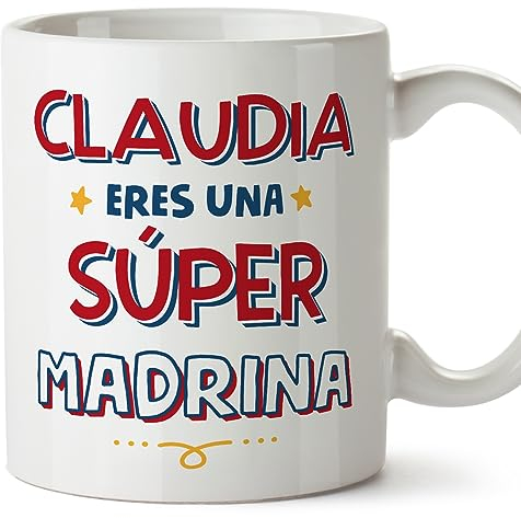 MUGFFINS Tazas Personalizadas para MADRINA - En Español - Eres Súper - 11 oz / 330 ml - Regalo personalizable original y divertido