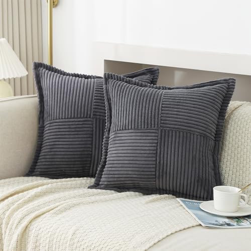 NSXIN Kordsamt Kissenbezug Weiche Kissenhülle 2er Set Dekorative Sofakissen Couchkissen Dekokissen Moderne Zierkissenbezug Kuschelkissen für Schlafzimmer Wohnzimmer (Dunkelgrau,45x45cm)