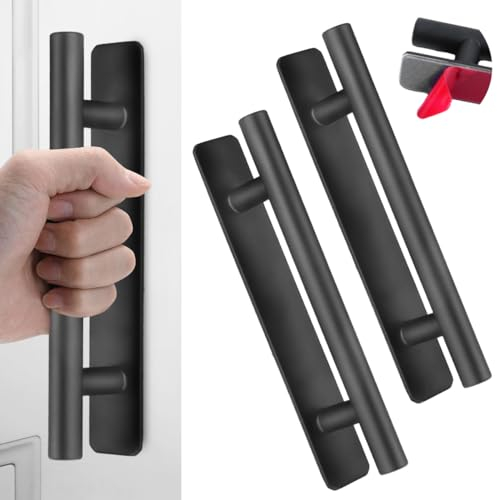 WDZGX Tiradores Cocina Tirador Puerta Sin Taladrar Tiradores Puertas Acero Inoxidable Manija Autoadhesiva Para Armario Cocina Puerta Corredera Balcón Negro (127 * 18 * 35mm, Negro)