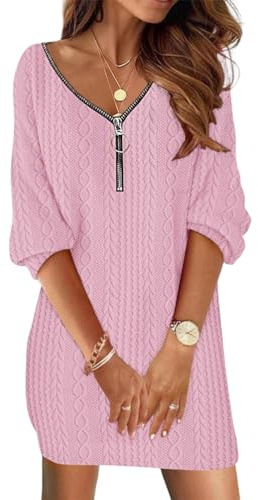 Minetom Robe Pull Femme Col V Dentelle Ample Long Pullover Tricot Robe De Noël À Manche Longue Robe De Soirée