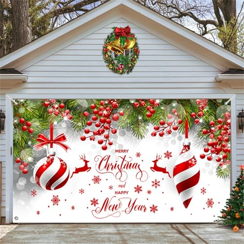 Chickwin Weihnachten Urlaub Garagentor Banner Abdeckung Karikatur Große Größe Xmas Frohe Weihnachten Dekorationen für Happy New Year Outdoor Hintergrund Fotorequisiten (180x400cm,Weißes Rentier)