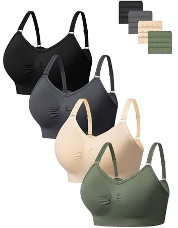 HBselect 4er BH Damen ohne Bügel Nahtloser Sports BH Seamless Bralettes | Sport BH Damen mit starker Halt Träger, Bügelloser T-Shirt Bra, gepolsterte Yoga Bustier für Große Brüste, Push Up BH Nahtlos