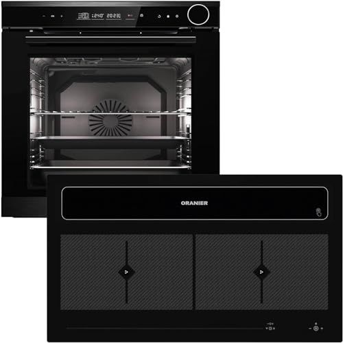 Oranier Dampf Einbau-Backofen Set EBD830 autark - 14 Funktionen & Flächen-Induktion 90 cm mit Kochfeldabzug KFL 2094-4 Kochzonen & Brückenfunktion