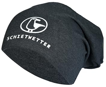 SCHIETWETTER Leichte Beanie Mütze Möwe, Übergangsmütze, dünne Kopfbedeckung, Logo-Print, stretch, warm, einfarbig anthra/white OS