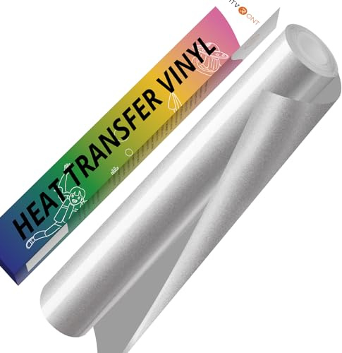HTVRONT Plotterfolie Textil, Bügelfolie 30,5cm × 152,4cm(Silber) | PU Flexfolie, Zum Aufbügeln, Für T-Shirt & Stoffe, Einfach zu entgittern & zu bügeln, Für alle Plotter