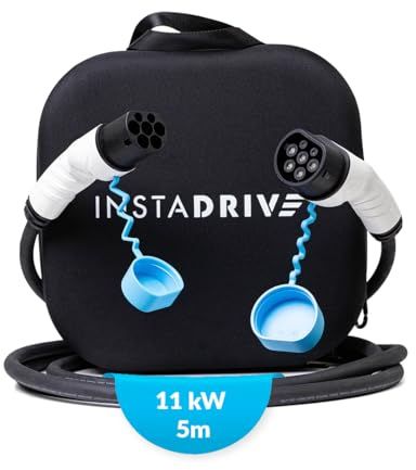 INSTADRIVE Typ 2 auf Typ 2 Ladekabel für Elektroautos, 16A / 11kW / 3-Phasig / 5 Meter – zum Laden von E-Auto (EV) und Plug-in-Hybrid (PHEV) an Wallbox und Ladestationen – mit hochwertiger Tragetasche