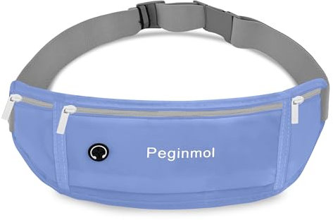 PEGINMOL Laufgürtel für Handy, Lauftasche Jogging Wasserdicht, Läufer-Hüfttasche für Damen und Herren mit 3 Taschen, Großer Kapazität Sportgürtel Verstellbarem Running Belt zum Laufen, Radfahren(Blau)