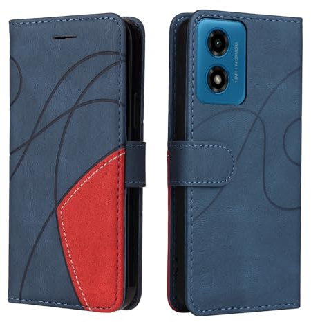 CXTCASE Funda Cartera para Motorola Moto G04/G24, FuncióN Kickstand Cubre con Motorola Moto G04, Funda con Tapa Motorola Moto G24, Funda Movil Carcasa PU Cuero, Azul