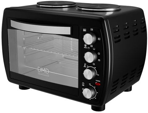 DMD® | 35L Mini Oven with Dual Hot Plates, Electric Countertop Cooker, 100-250°C Temperature Control, 120min Timer, Wire Rack and Baking Tray, Energy-Efficient
