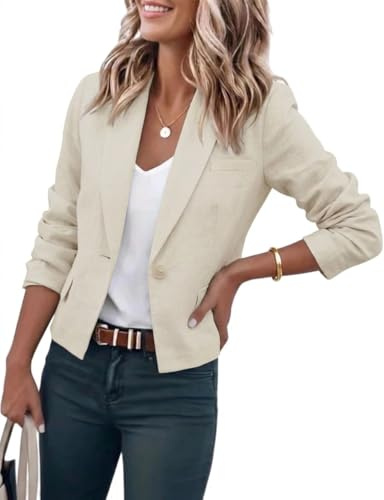 IDEALSANXUN Blazer corto para mujer, casual, ligero, de algodón y lino