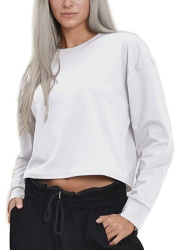 PINSPARK Damen Sport Langarmshirt Leicht Fitness Yoga Langarm Shirt Atmungsaktiv Crop Tops Sportshirt Trainingsshirt Sport Kleidung Frauen Running Workout Top Locker Weiß S