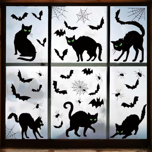 Halloween Fensteraufkleber, Wiederverwendbare Fensterbilder, Statische Fensteraufkleber, Halloween Aufkleber kleine Fenstersticker, Halloween Deko für Glas, Wand, Spiegel (A)