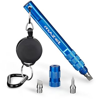 MAZEL 3 in 1 Golf Clubs Groove Sharpener Retractable Cord 22 Inch Fit for U V Grooves,Aluminium Golf Clean Tool with Buckle for Easier Carry (Blue 3in1 Sharpener)