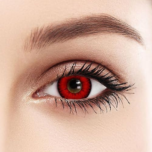 BEAUYWL Farbige Kontaktlinsen ohne Stärke, rot blau grün grau Farblinsen für Karneval Fasching Motto Party Anime Halloween Cosplay Vampir, 12 Monatslinsen 1 Paar (rot)