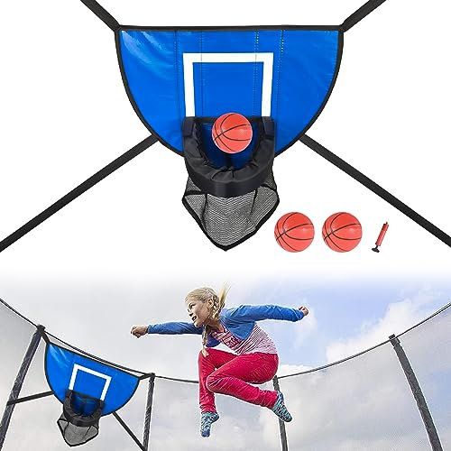 TOWEBOORY Trampolin Basketballkorb, Mini-Basketballkorb Trampolin Zubehör Abreißrand mit Pumpe und 3 Mini-Bällen Universalbrett für Kinder und Erwachsene, für drinnen und draußen (Blau)