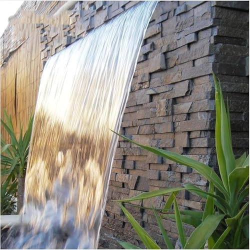GYDUHYE Fontaine de piscine rectangulaire en acier inoxydable avec lumière LED cascade de lames cascade pour piscine et jardin (taille : 80 cm, couleur : bleu)