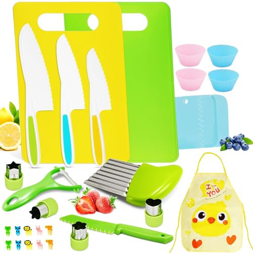 Obllemn Couteau pour Enfants, Ensemble de 31 Couteaux de Cuisine, Couteau Sécurité de Montessori Enfants pour Couper des Fruits ou Légumes,Cadeau de Noël ou d'anniversaire parfait