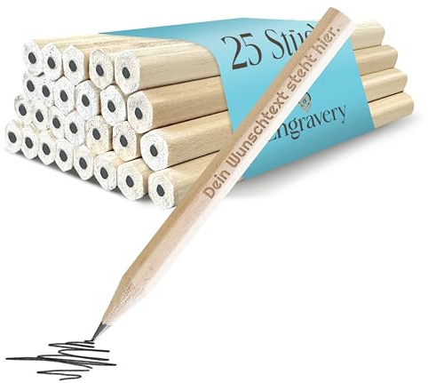 Engravery 25er Set Bleistifte personalisiert - Holzbleistifte mit Gravur für Schulklassen, als Werbeartikel oder individuelles Geschenk (9 cm)