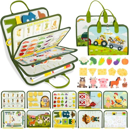 Español Busy Board Juguetes Montessori,Granja Tablero Sensorial Montessori