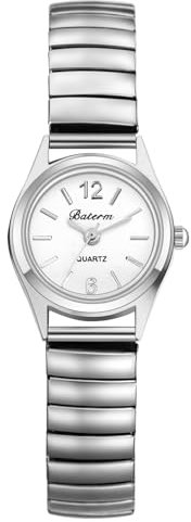 Avaner Uhren Damen Elastisches Armband: Kleine Damenuhr mit Punktskala Hartes Edelstahlarmband Wasserdicht Silber Armbanduhr Analoger Quarz Uhr für Frauen
