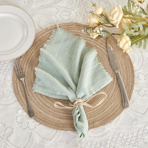 BALCONY & FALCON Baumwollstoff Servietten 6 Stück 50x50 cm mit Sackleinen Rustikaler Stil Waschbar Multipack Geeignet für Ostern Thanksgiving Weihnachten Hochzeiten Partys Bankette Salbeigrün