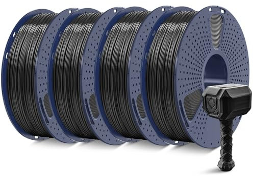 SUNLU 4KG ABS Filament 1.75 mm, 3D Drucker Filament Bündeln, Hoch Temperaturbeständiges ABS 3D Druckfilament, Hohe Festigkeit Schlagfest, 1 kg pro Spule, 4 Rollen, Schwarz